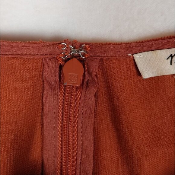 Madewell Corduroy Puff-Sleeve Mini Dress Burnt Orange Pockets  Sz L - Picture 10 of 14